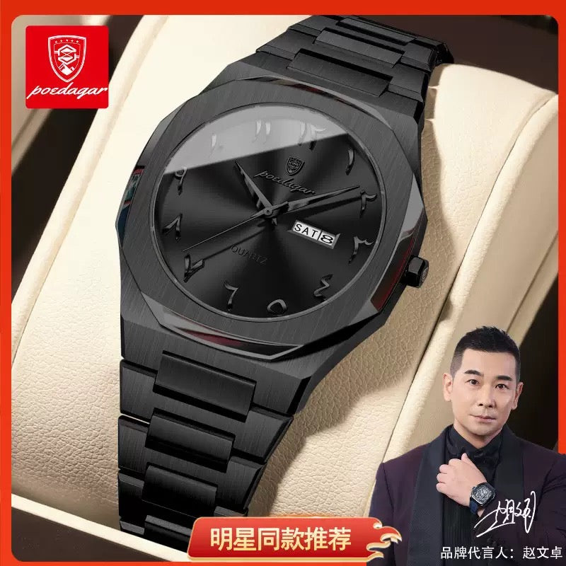 Poedagar Arabique Noir – Montre Homme Quartz